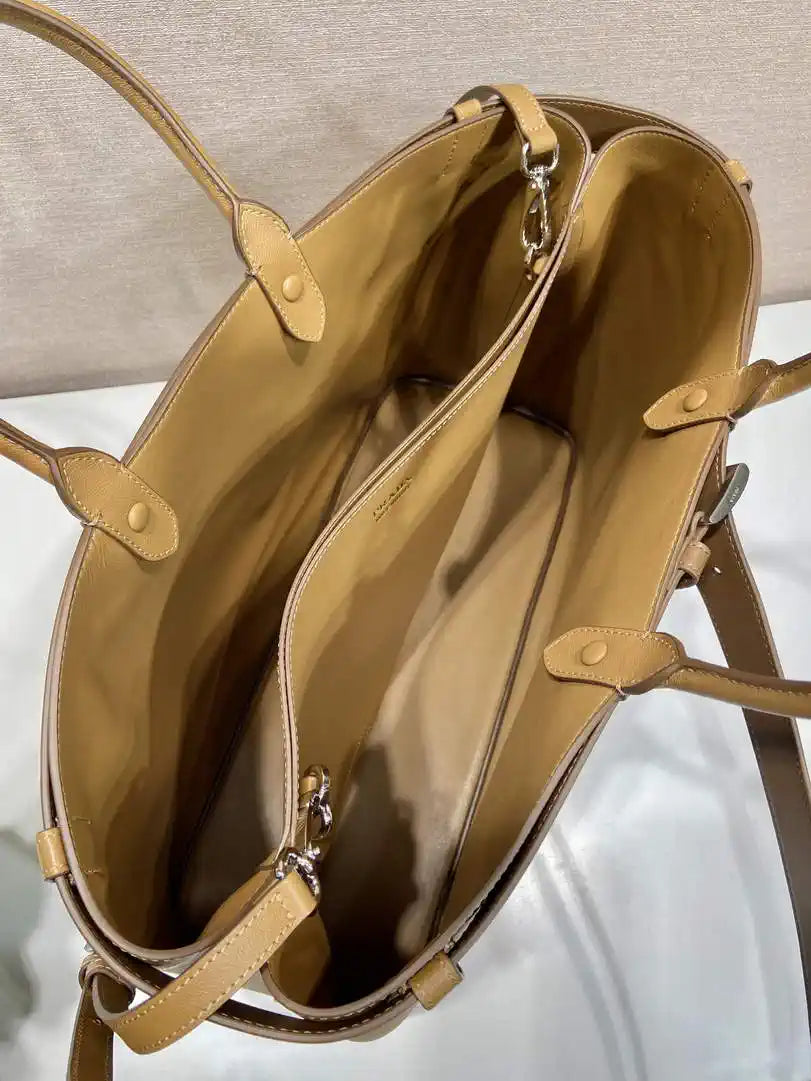 Prada Buckle leather bag with belt 2VG126 Gold Brown with Belts
