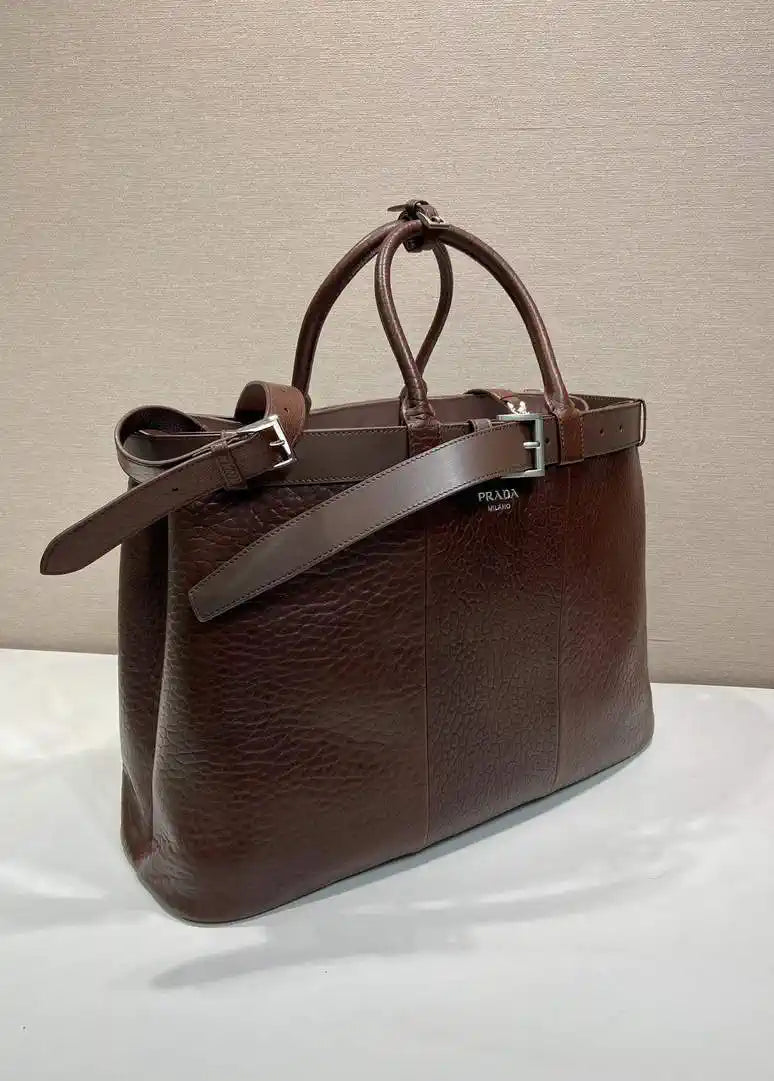 Prada Buckle Lambskin leather bag with belt 2VG126  Brown Red