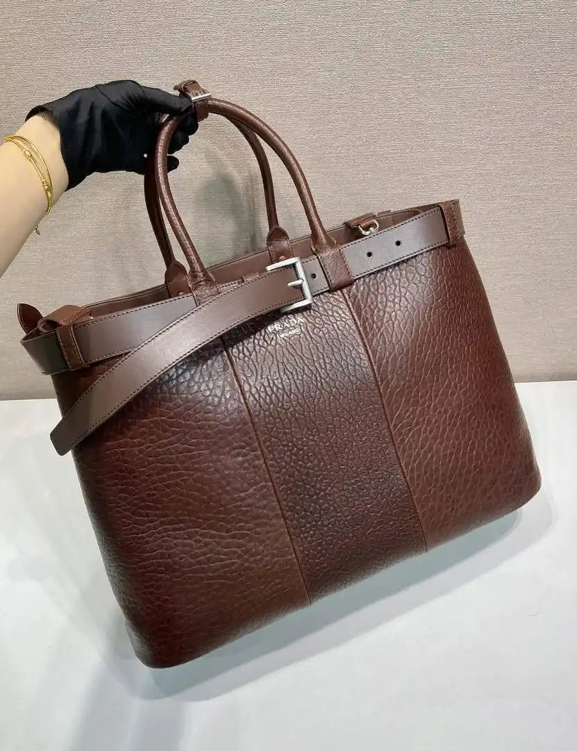 Prada Buckle Lambskin leather bag with belt 2VG126  Brown Red