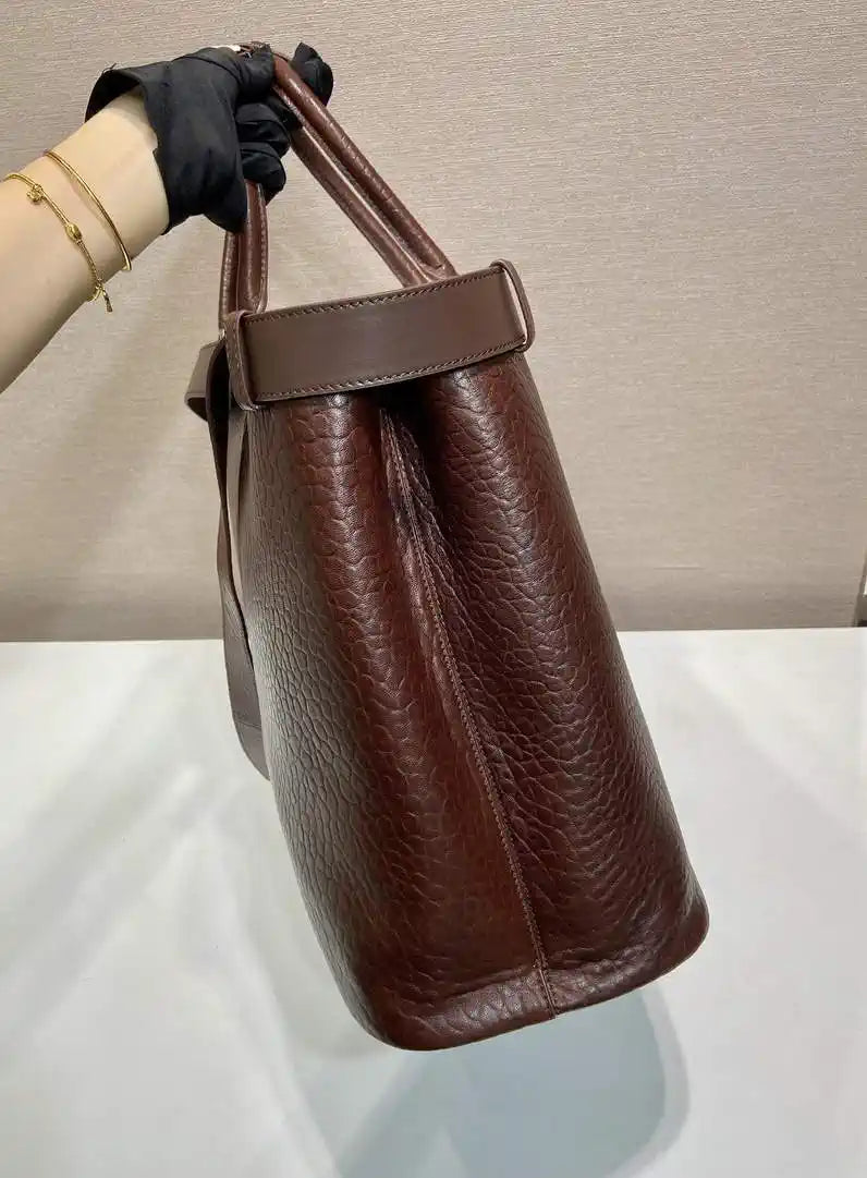 Prada Buckle Lambskin leather bag with belt 2VG126  Brown Red