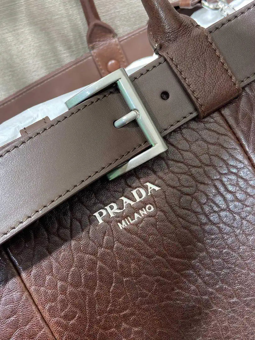 Prada Buckle Lambskin leather bag with belt 2VG126  Brown Red