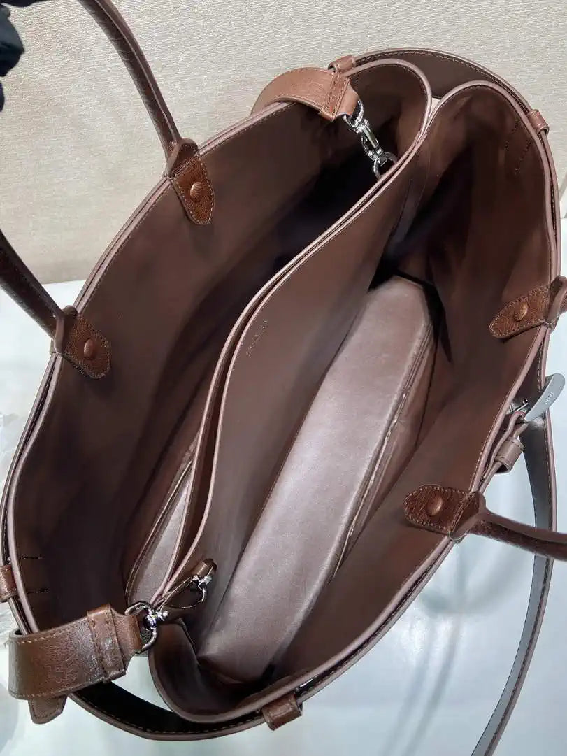 Prada Buckle Lambskin leather bag with belt 2VG126  Brown Red