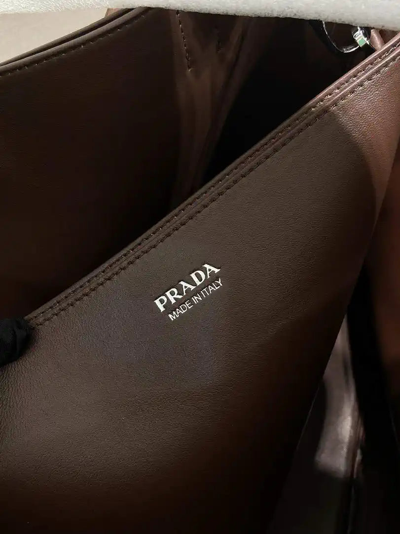 Prada Buckle Lambskin leather bag with belt 2VG126  Brown Red