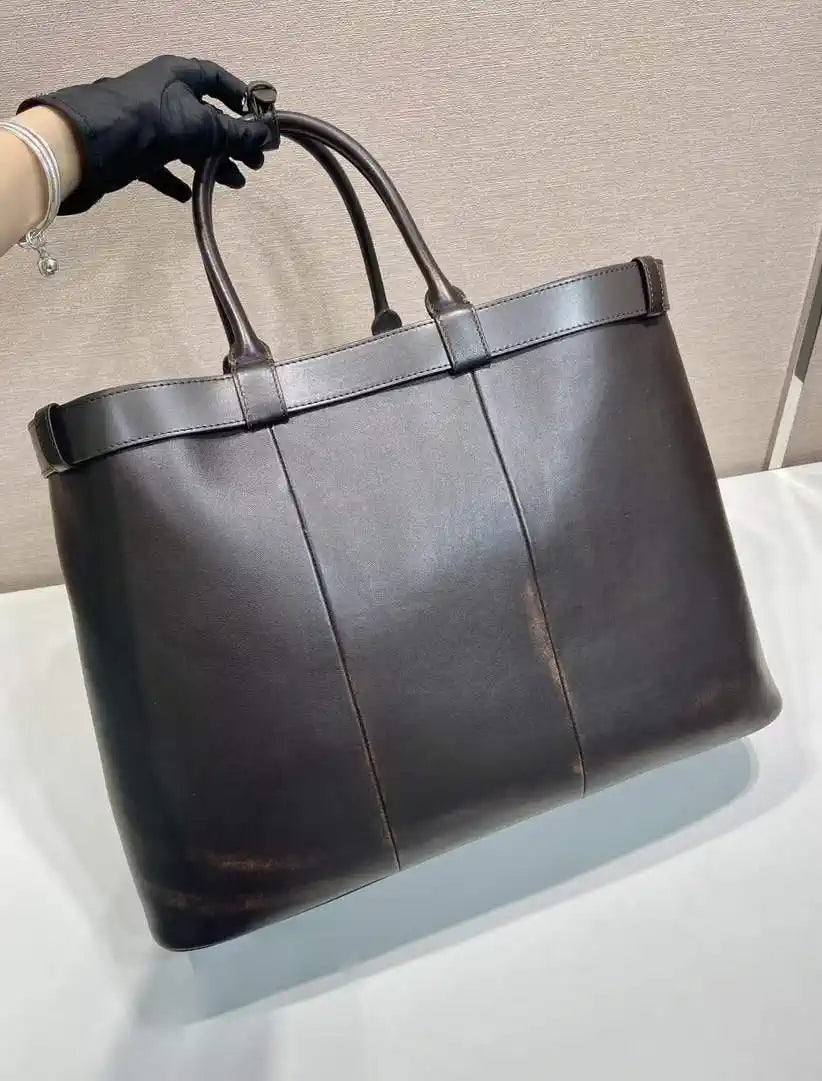 Prada Buckle leather bag with belt 2VG126 Dark Brown Distressed leather