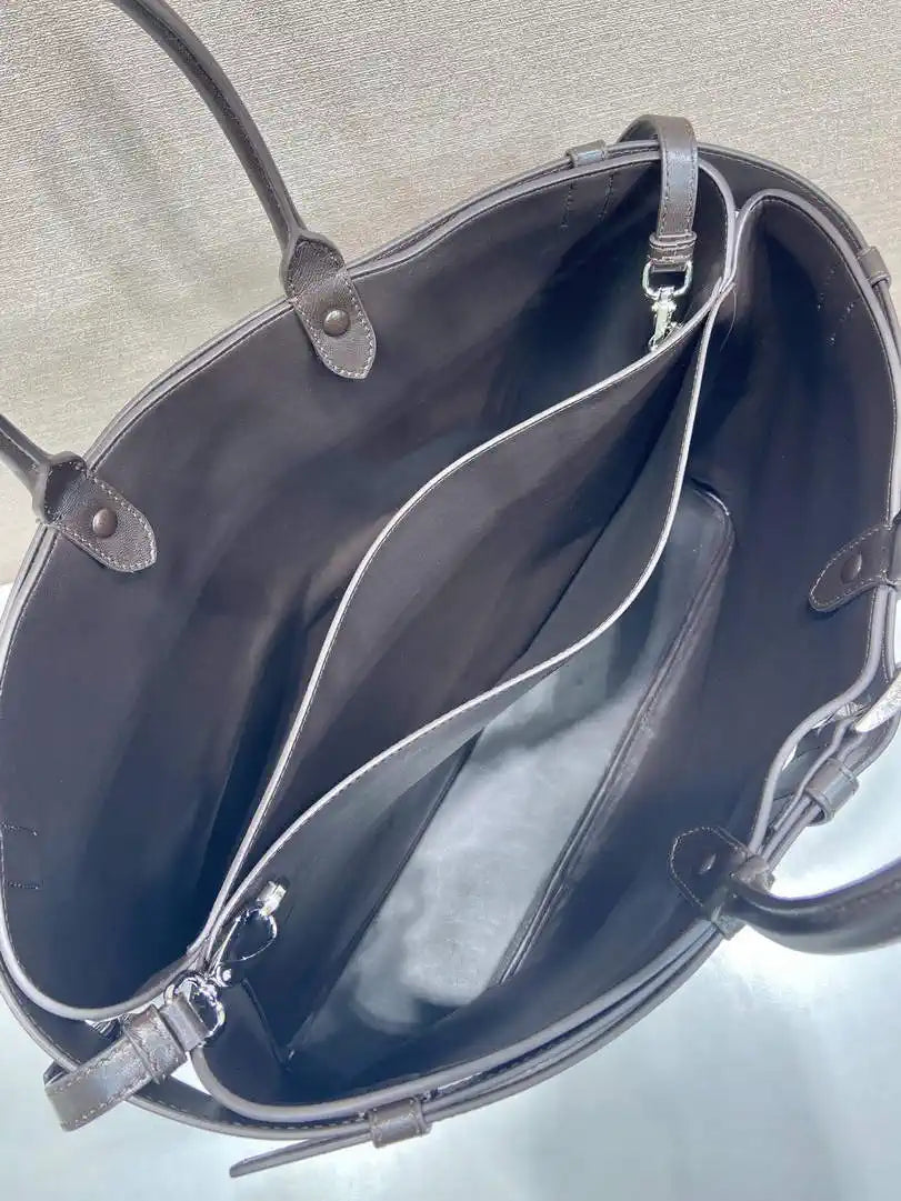 Prada Buckle leather bag with belt 2VG126 Dark Brown Distressed leather