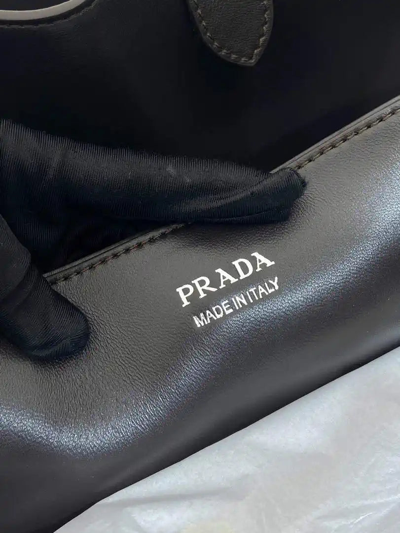 Prada Buckle leather bag with belt 2VG126 Dark Brown Distressed leather
