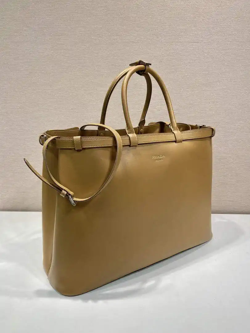 Prada Buckle leather bag with belt 2VG126 Gold Brown
