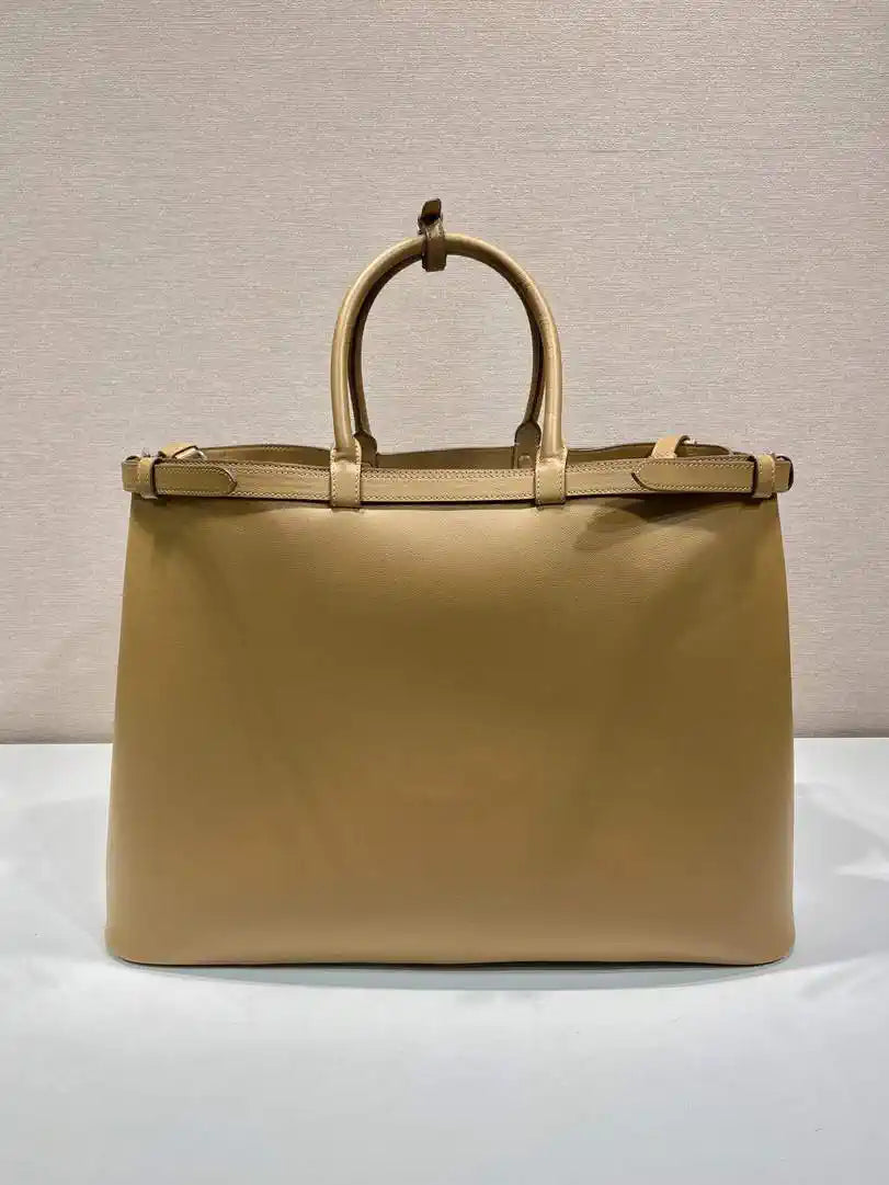 Prada Buckle leather bag with belt 2VG126 Gold Brown