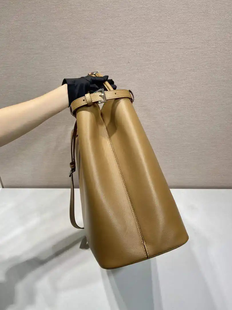 Prada Buckle leather bag with belt 2VG126 Gold Brown