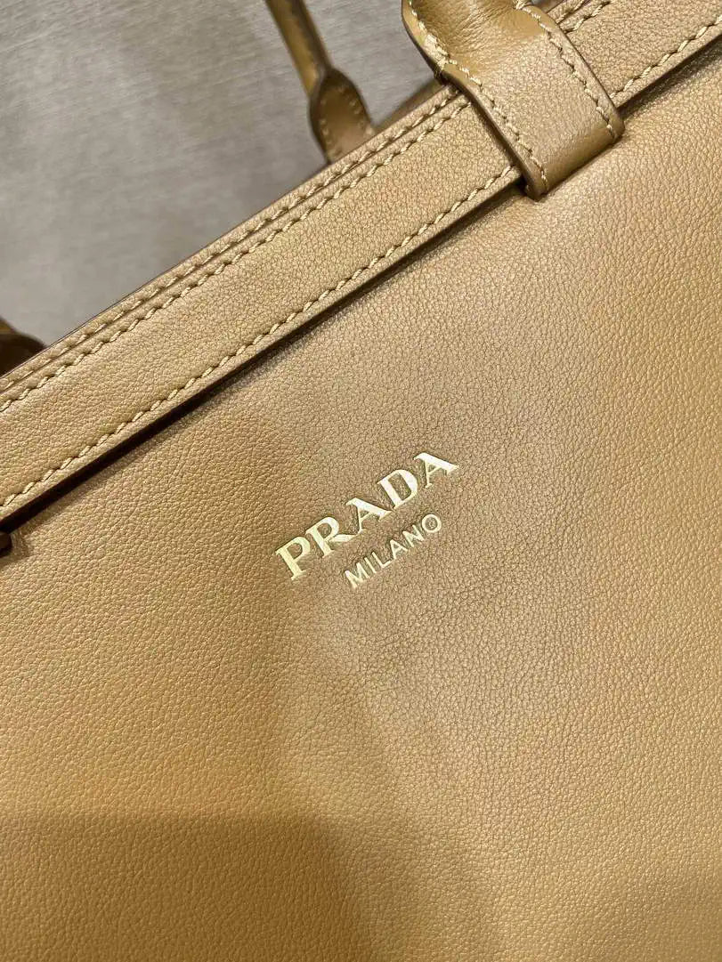 Prada Buckle leather bag with belt 2VG126 Gold Brown