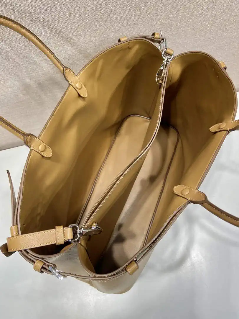 Prada Buckle leather bag with belt 2VG126 Gold Brown