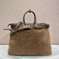 Prada Buckle Suede leather bag with belt 2VG126 Brown