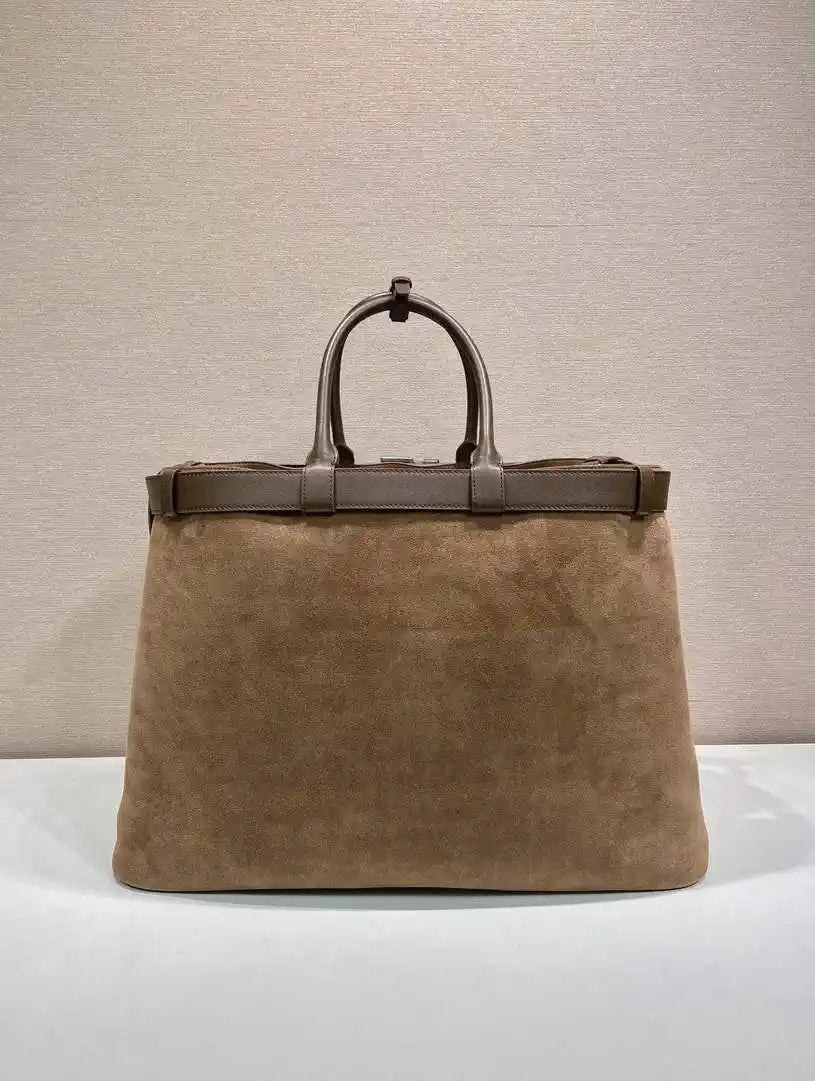 Prada Buckle Suede leather bag with belt 2VG126 Brown