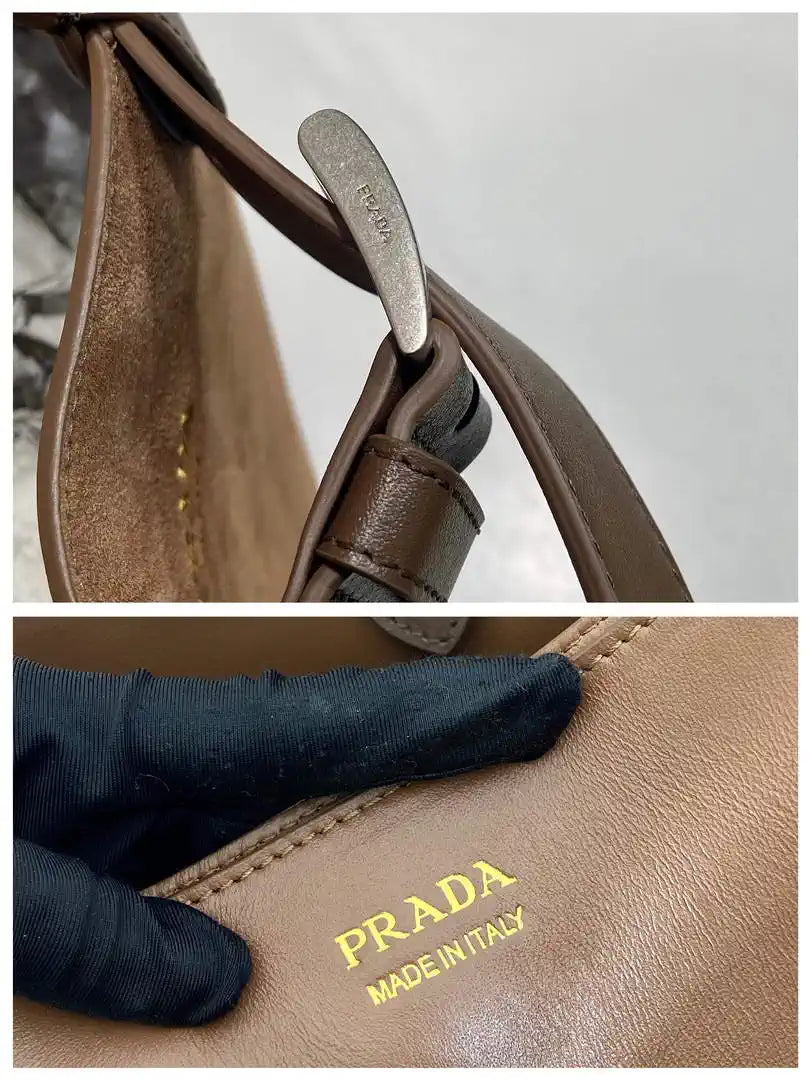 Prada Buckle Suede leather bag with belt 2VG126 Brown