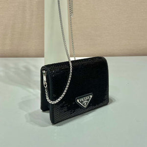 Prada Cardholder with shoulder strap and sequins 1MR024 Black - Default Title - View 2