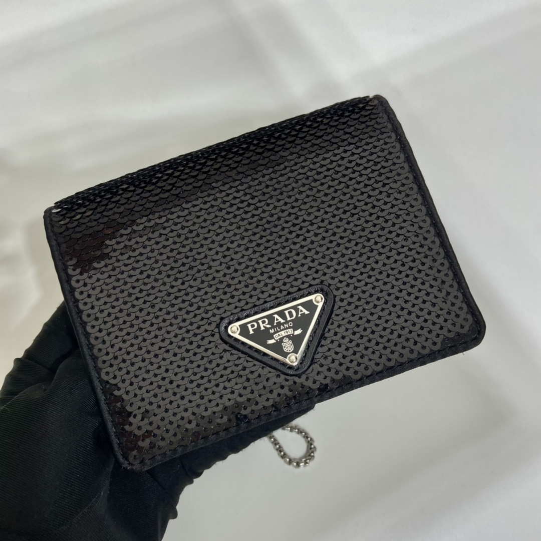 Prada Cardholder with shoulder strap and sequins 1MR024 Black