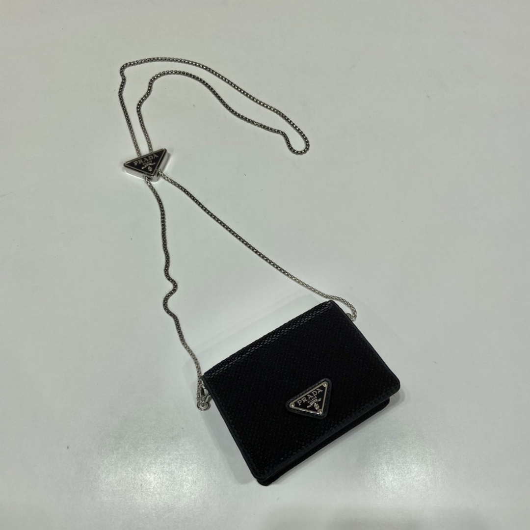 Prada Cardholder with shoulder strap and sequins 1MR024 Black