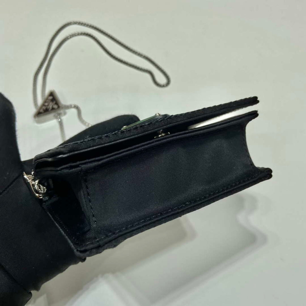 Prada Cardholder with shoulder strap and sequins 1MR024 Black