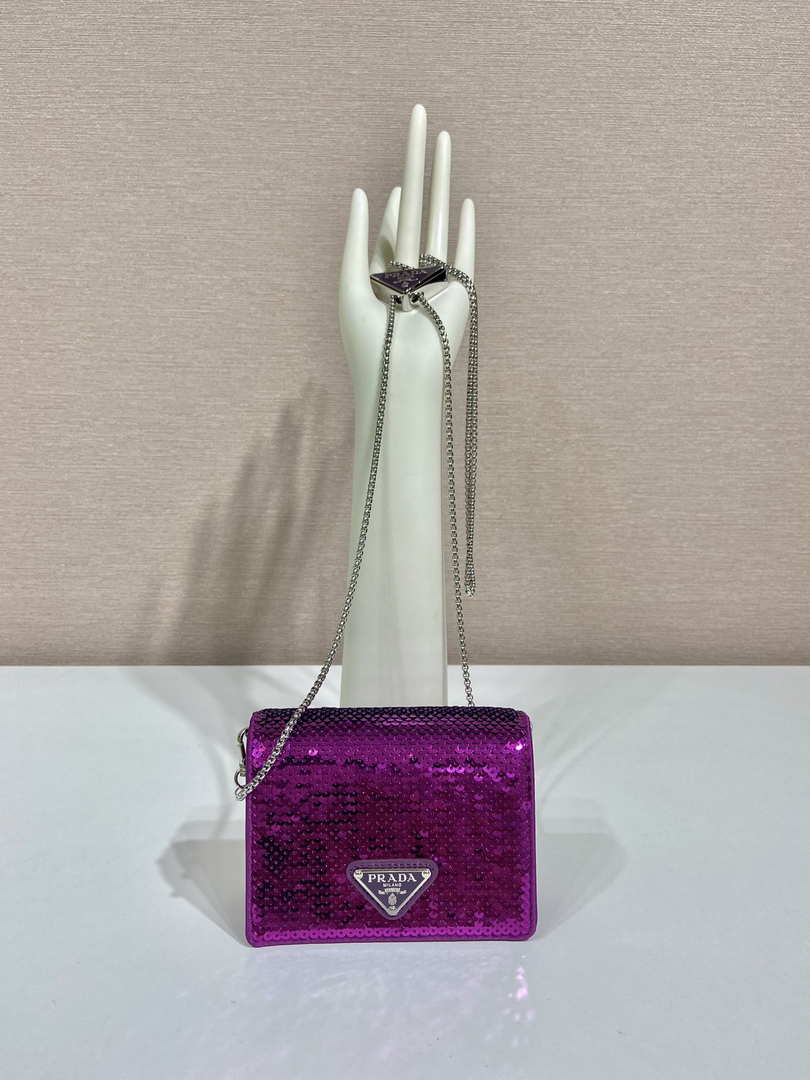 Prada Cardholder with shoulder strap and sequins 1MR024 Purple - Default Title - View 1
