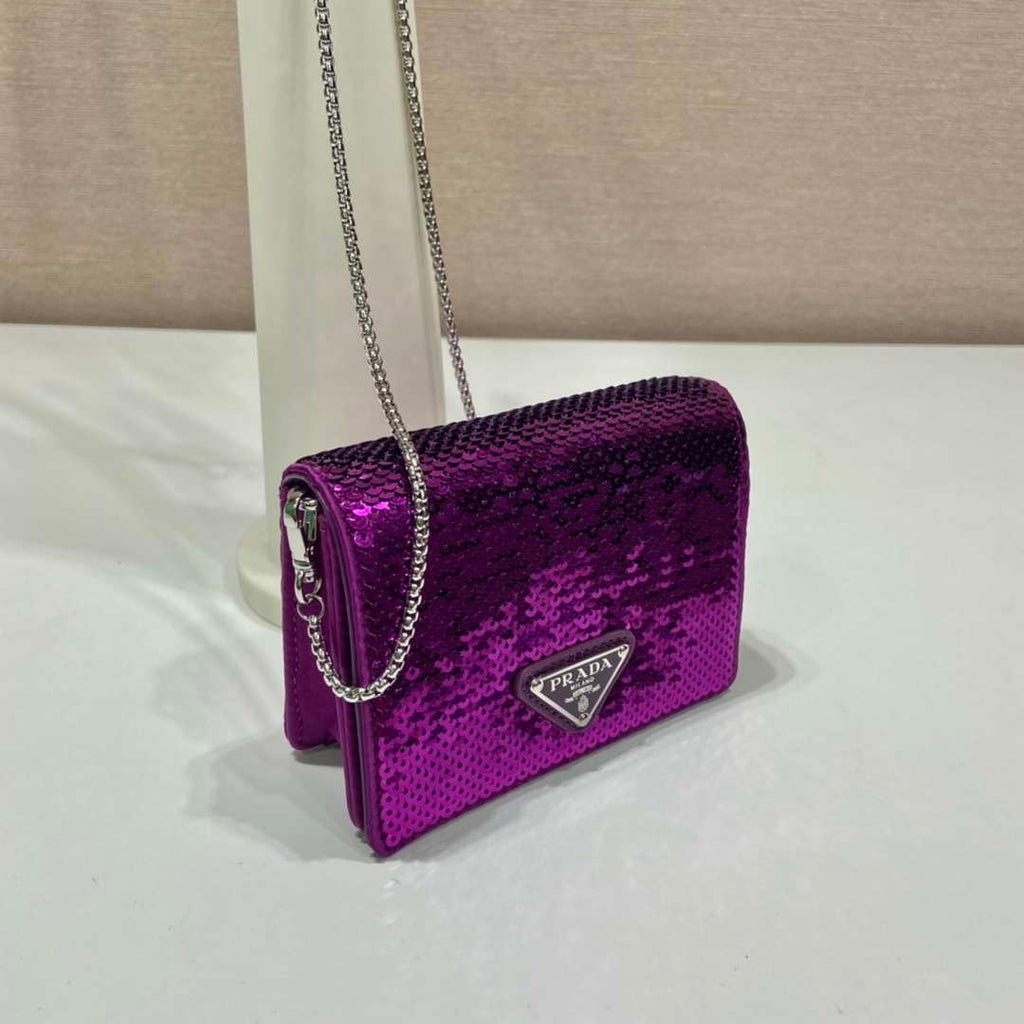 Prada Cardholder with shoulder strap and sequins 1MR024 Purple
