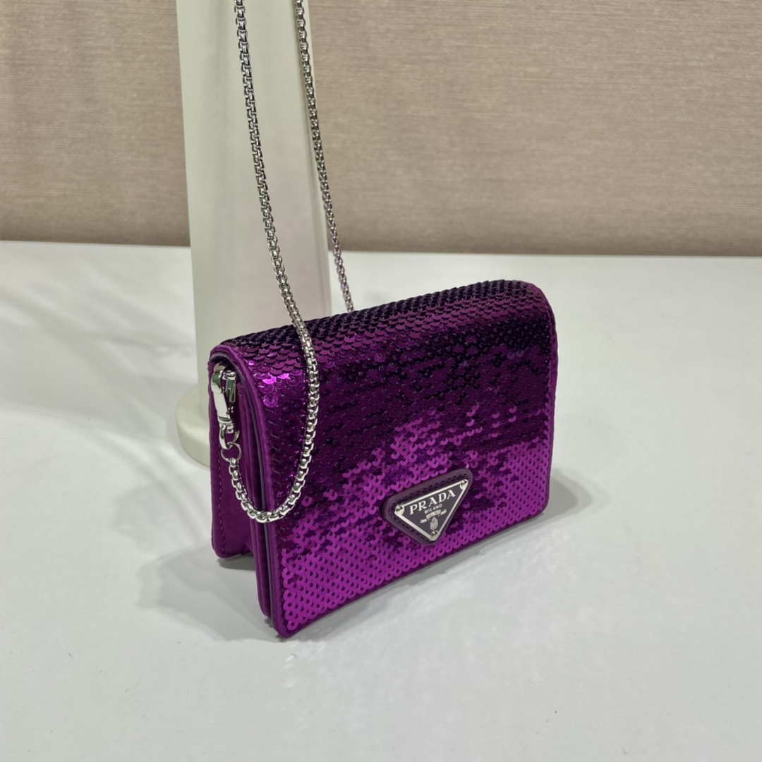 Prada Cardholder with shoulder strap and sequins 1MR024 Purple