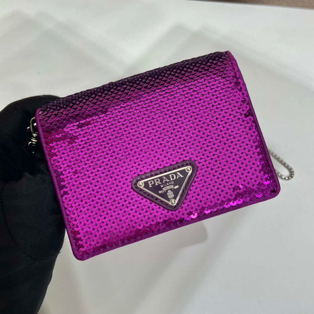 Prada Cardholder with shoulder strap and sequins 1MR024 Purple