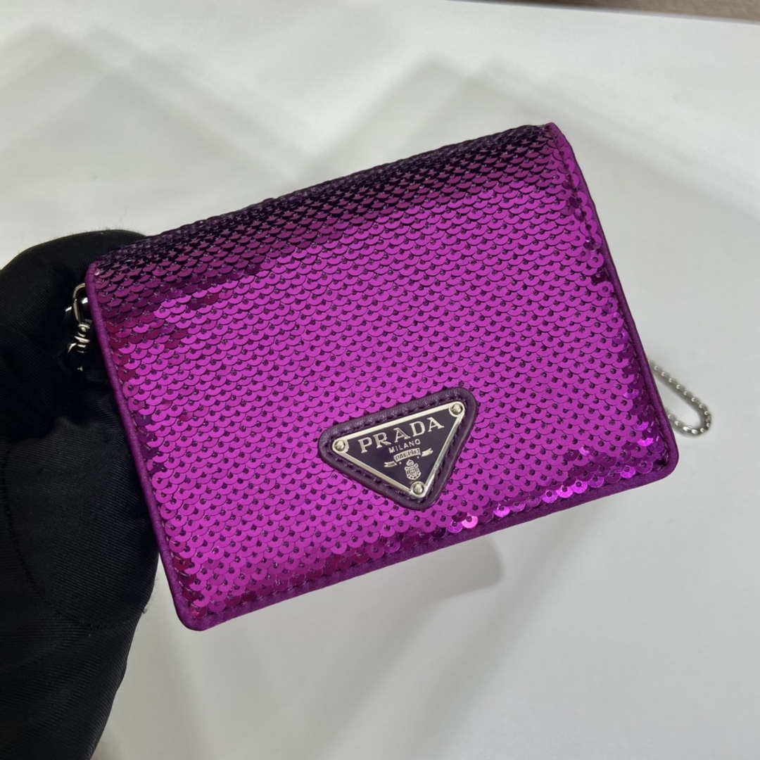 Prada Cardholder with shoulder strap and sequins 1MR024 Purple