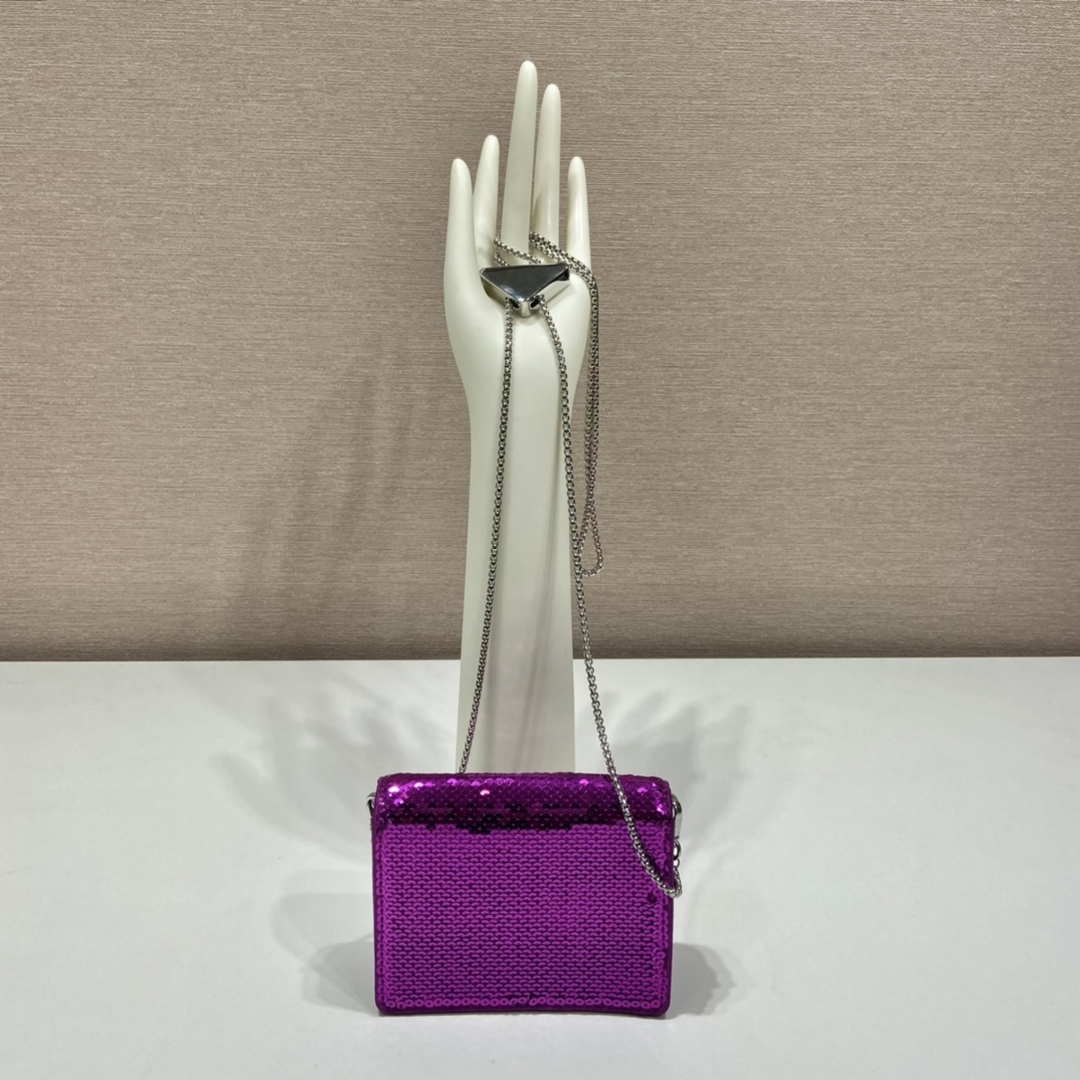 Prada Cardholder with shoulder strap and sequins 1MR024 Purple