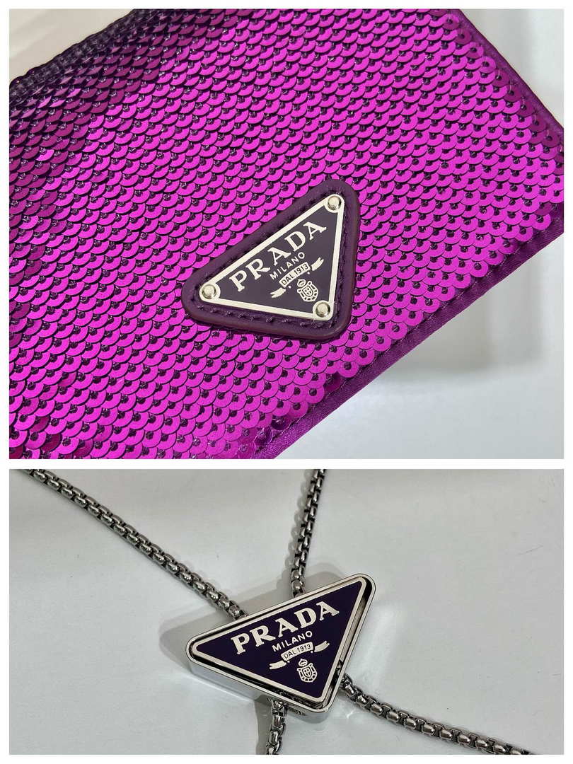 Prada Cardholder with shoulder strap and sequins 1MR024 Purple