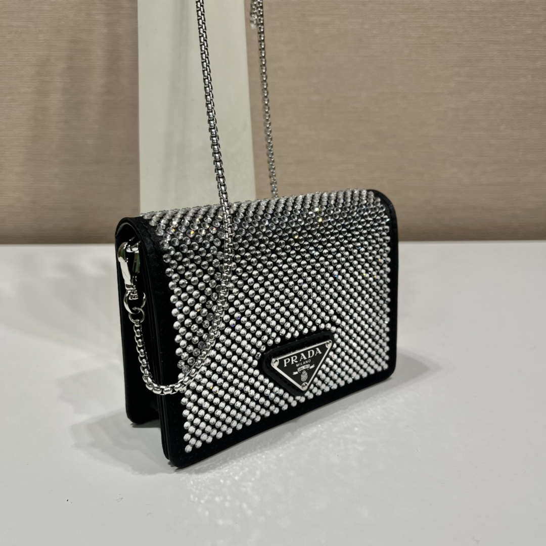 Prada Crystal-studded card holder with shoulder strap 1MR024 Black Crystal - Default Title - View 1