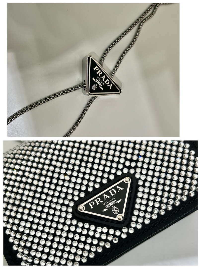 Prada Crystal-studded card holder with shoulder strap 1MR024 Black Crystal