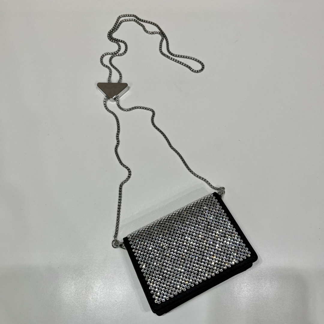 Prada Crystal-studded card holder with shoulder strap 1MR024 Black Crystal - Default Title - View 5