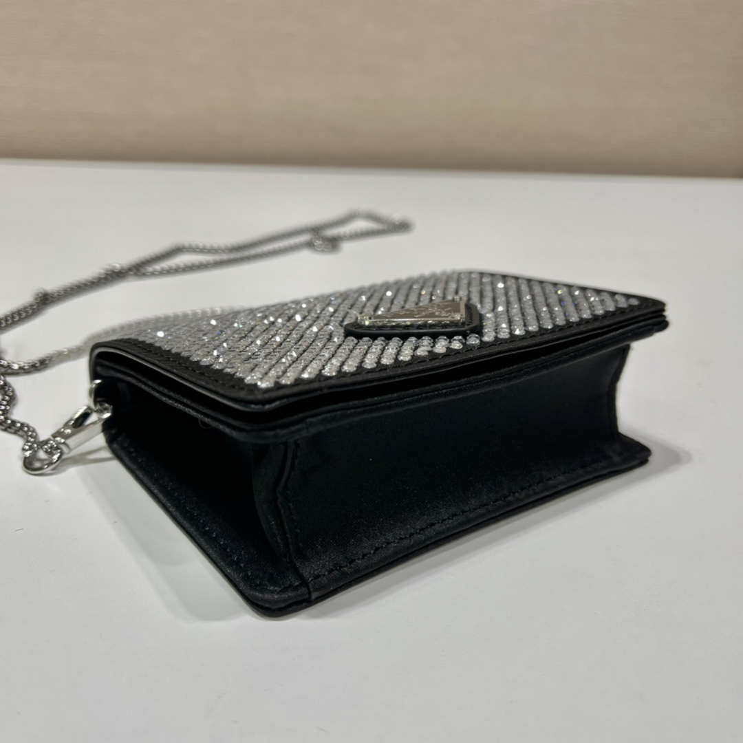 Prada Crystal-studded card holder with shoulder strap 1MR024 Black Crystal - Default Title - View 6