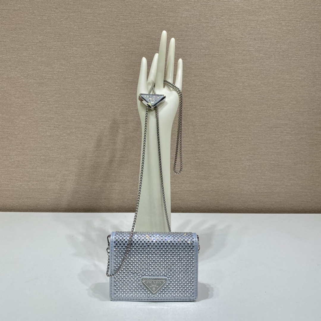 Prada Crystal-studded card holder with shoulder strap 1MR024 White Crystal - Default Title - View 1