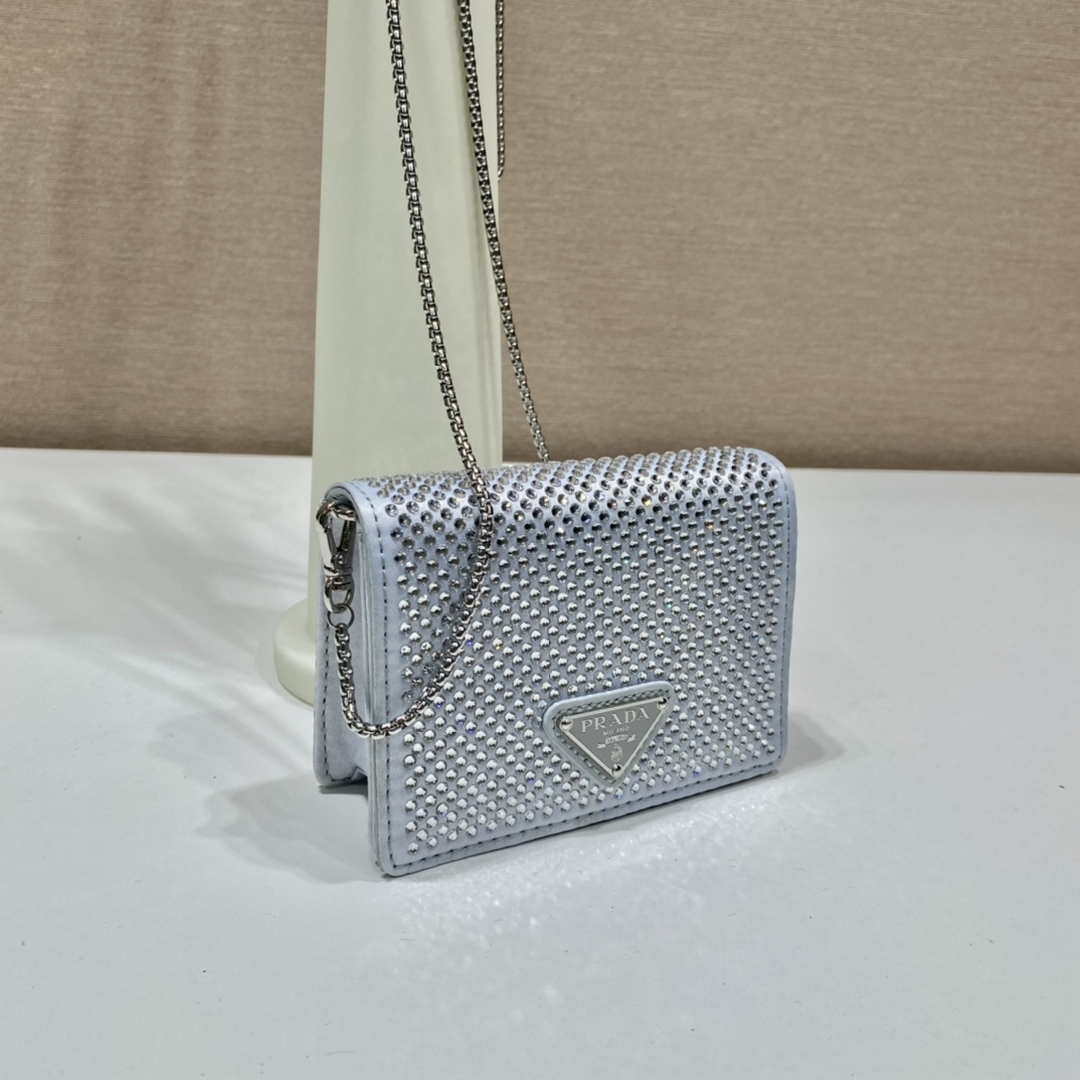 Prada Crystal-studded card holder with shoulder strap 1MR024 White Crystal - Default Title - View 2