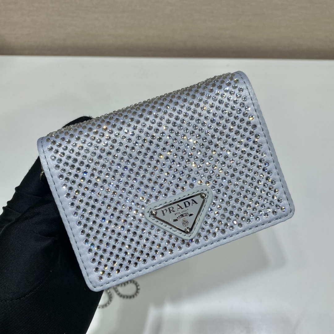 Prada Crystal-studded card holder with shoulder strap 1MR024 White Crystal