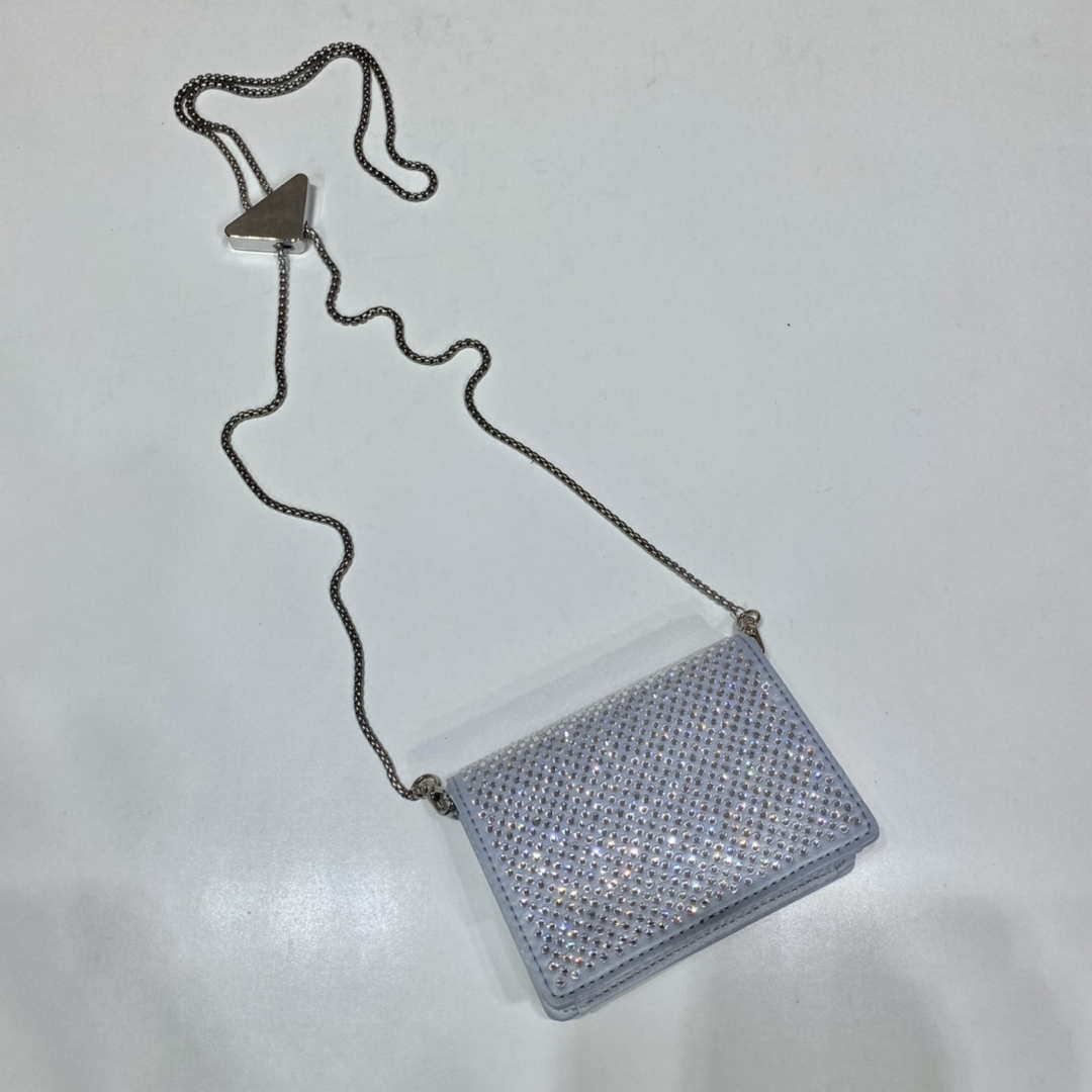 Prada Crystal-studded card holder with shoulder strap 1MR024 White Crystal