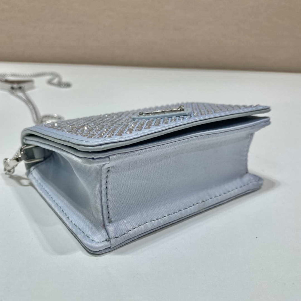 Prada Crystal-studded card holder with shoulder strap 1MR024 White Crystal