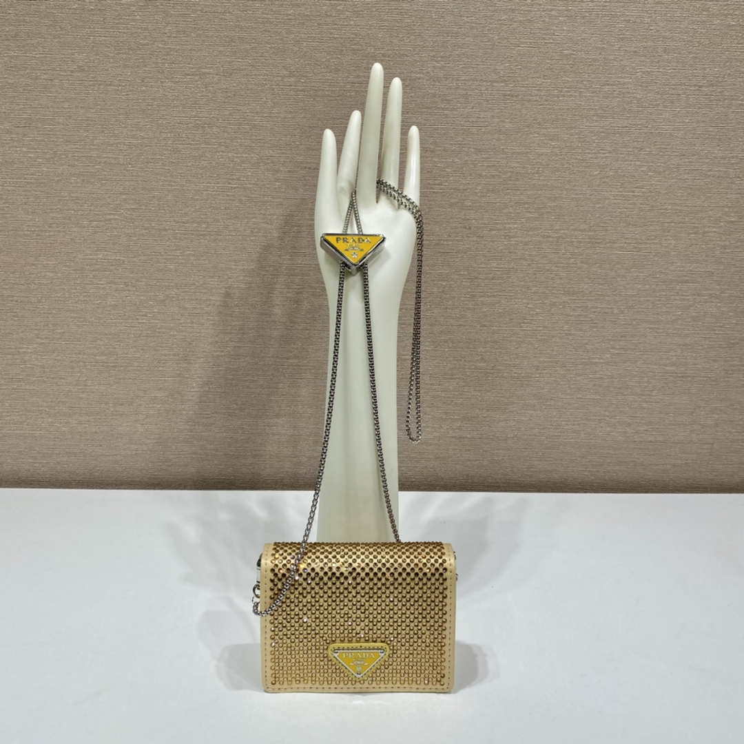 Prada Crystal-studded card holder with shoulder strap 1MR024 Yellow Crystal - Default Title - View 1