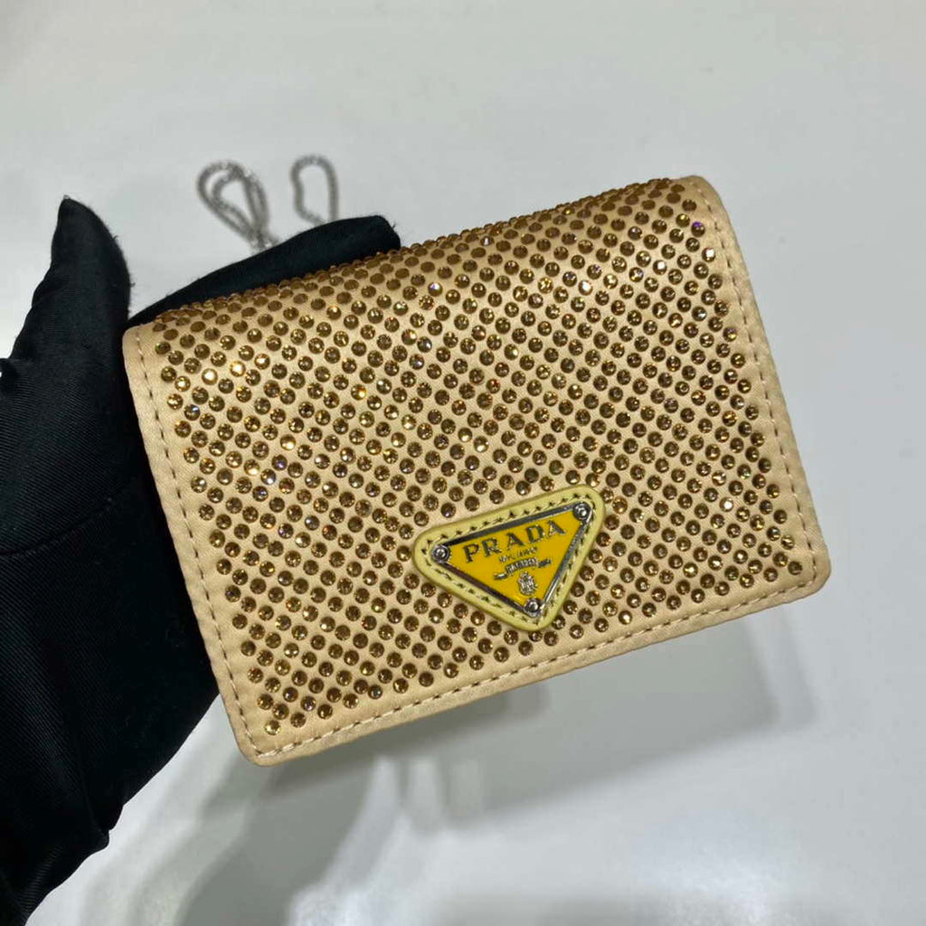 Prada Crystal-studded card holder with shoulder strap 1MR024 Yellow Crystal