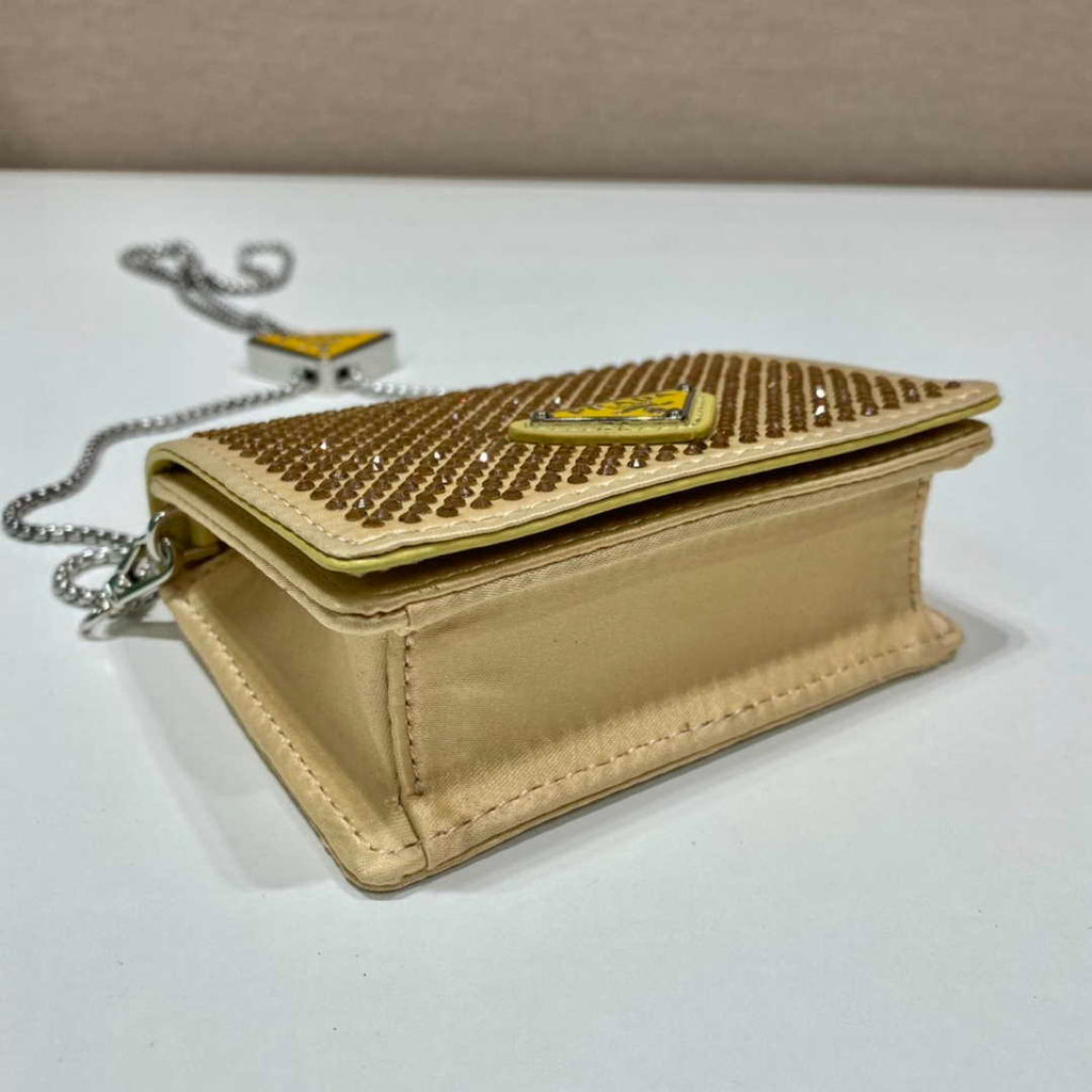 Prada Crystal-studded card holder with shoulder strap 1MR024 Yellow Crystal