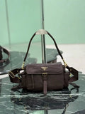 Prada Explore medium Lambskin leather shoulder bag with flap 1BD394 Sienna