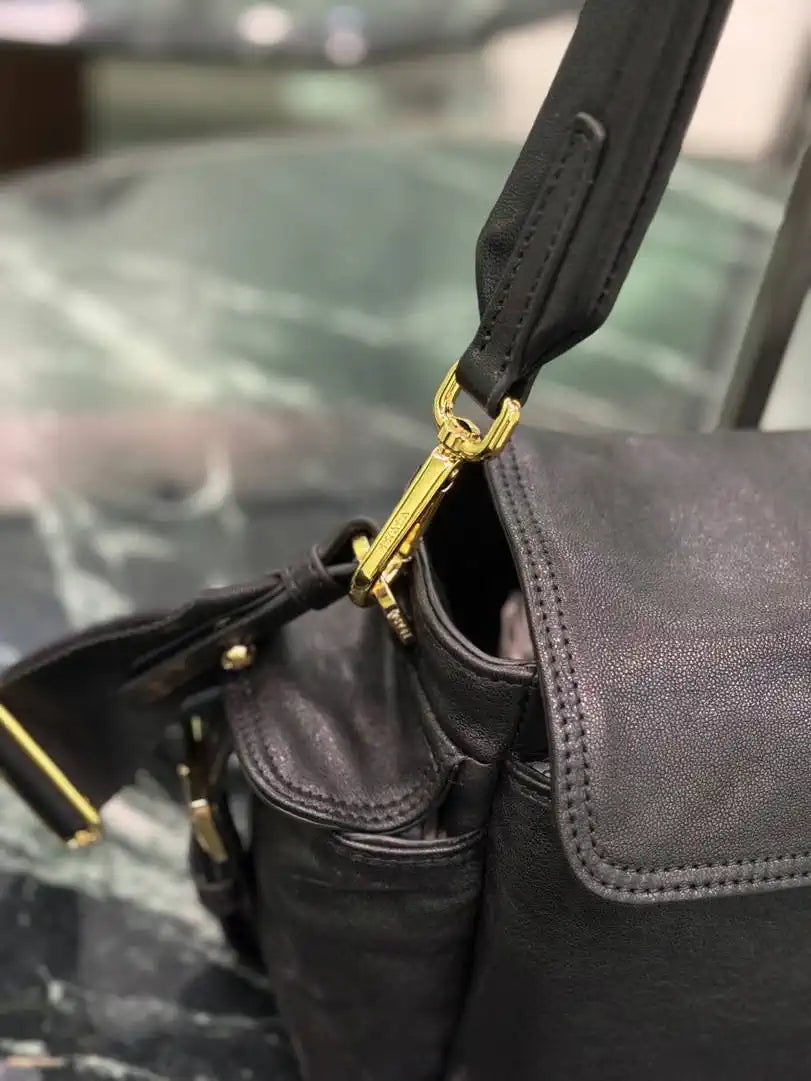 Prada Explore medium Lambskin leather shoulder bag with flap 1BD394 Black