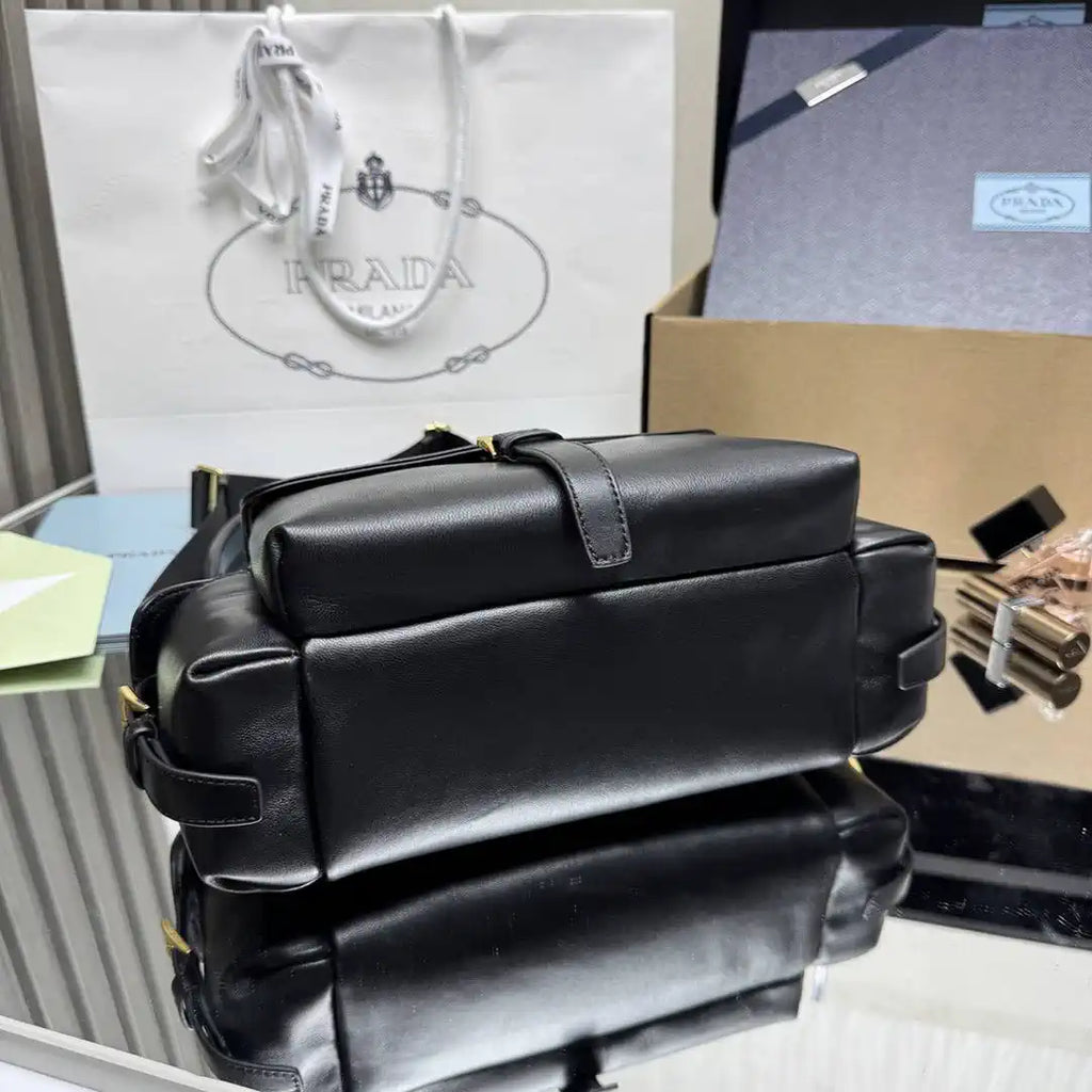 Prada Explore medium nappa leather shoulder bag with flap 1BD394 Black
