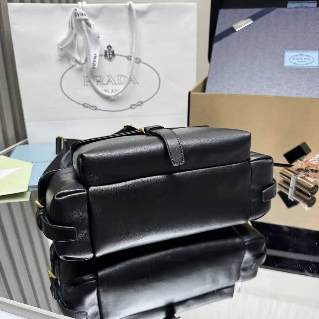 Prada Explore medium nappa leather shoulder bag with flap 1BD394 Black