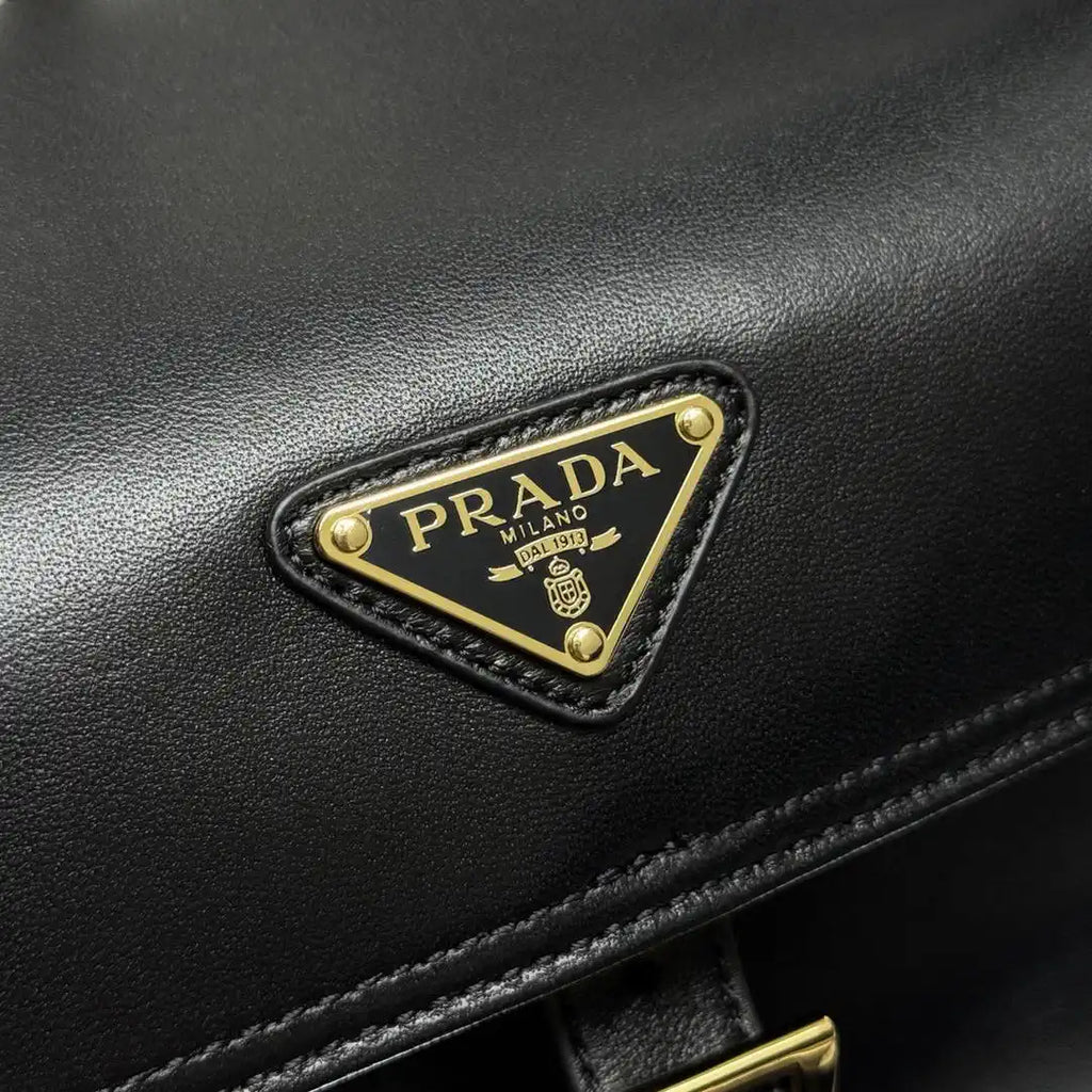 Prada Explore medium nappa leather shoulder bag with flap 1BD394 Black