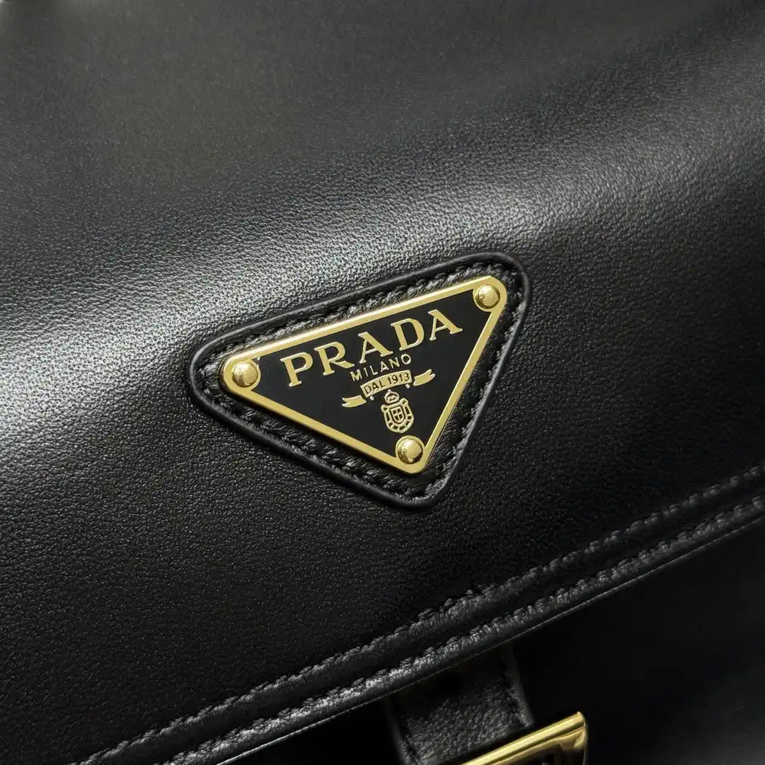 Prada Explore medium nappa leather shoulder bag with flap 1BD394 Black