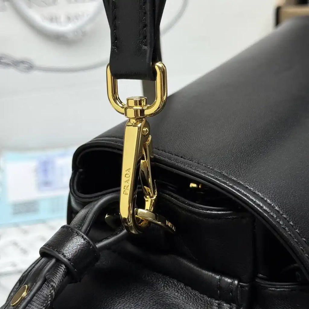 Prada Explore medium nappa leather shoulder bag with flap 1BD394 Black