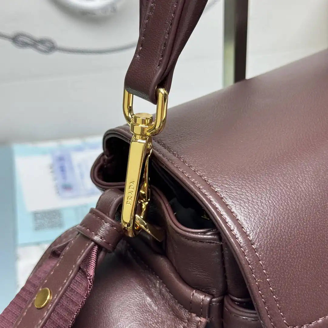 Prada Explore medium nappa leather shoulder bag with flap 1BD394 Dark Red