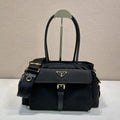 Prada Explore medium Re-Nylon and leather tote bag 1BG596 Black